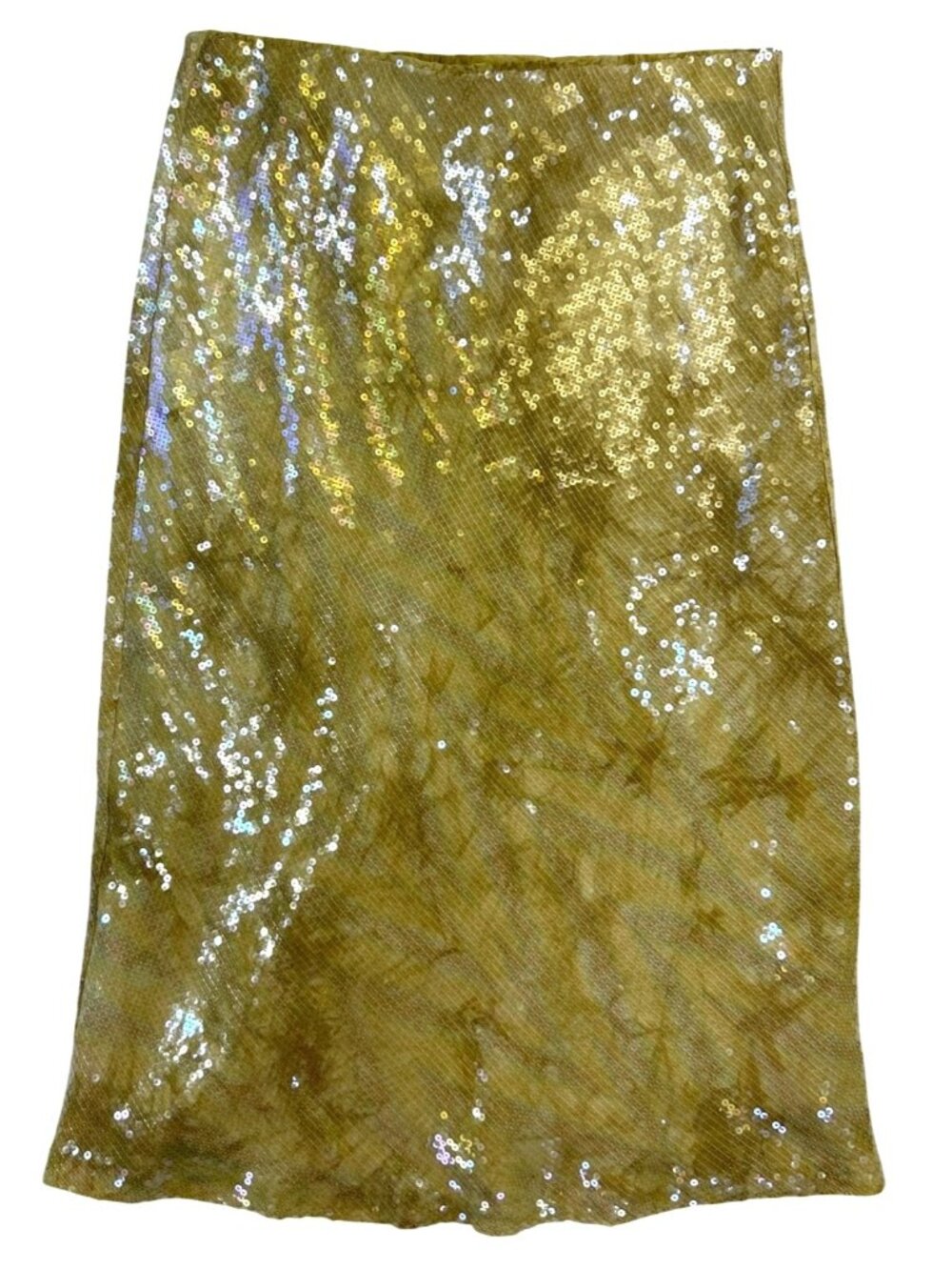 Anthropologie Tilda Sequin Slip Skirt Size M Yellow Gold Midi Skirt Spring - Picture 2 of 11